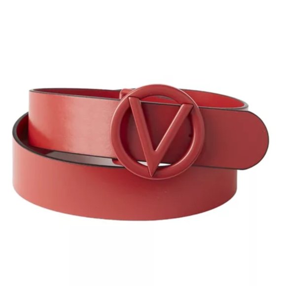 NWT $350 Valentino Giusy Logo Slide Buckle Red Baby Soave Leather Belt S/M main image 5